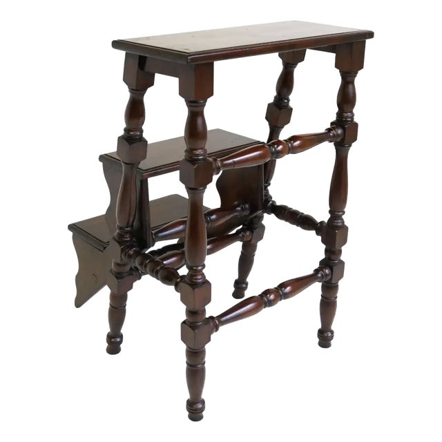 Antique English Victorian Library Stairs, 1920s For Sale