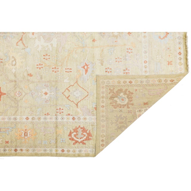 Modern Serene Sage & Coral Modern Oushak Style Handmade Wool Rug 10x10 For Sale - Image 3 of 11