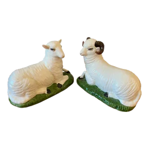 Vintage Italian Chelsea House Porcelain Staffordshire Style Mantel Lamb/Sheep and Ram - Set of 2