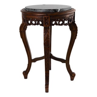 Vintage Mahogany and Dark Marble Side Table For Sale