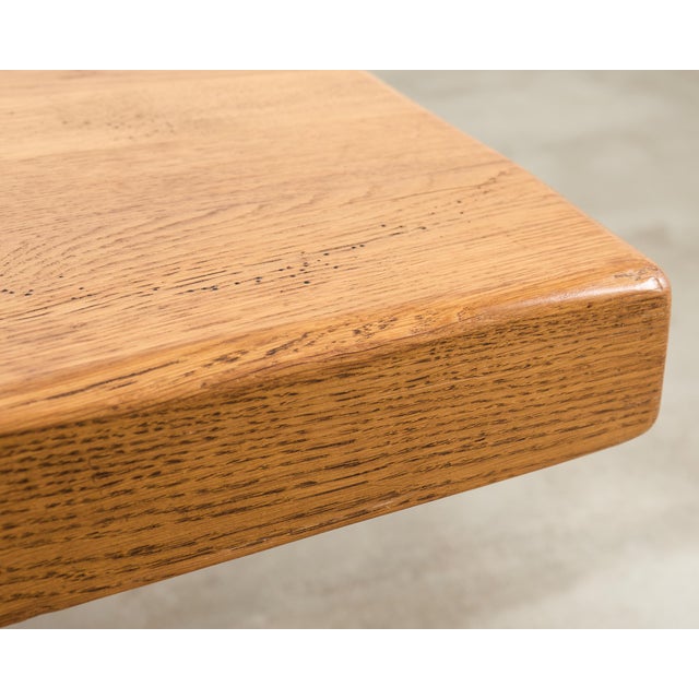 French Provincial Oak Country Farmhouse Trestle Dining Table For Sale - Image 10 of 18