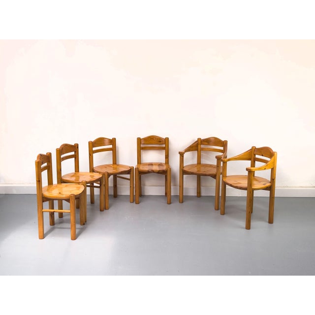 Six-piece set of solid wood chairs in the style of Rainer Daumiller. Made of lacquered pine, consisting of two chairs with...