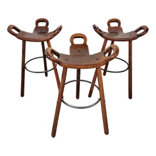 Spanish Marbella Bar Stools attributed to Sergio Rodrigues, 1960s, Set of 3 For Sale