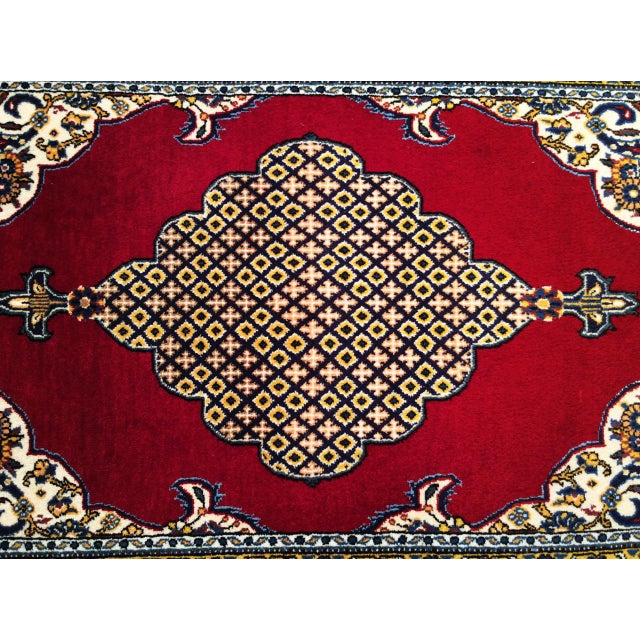 Vintage Persian Qum Area Rug, Hand-Knotted Wool, Geometric Medallion Pattern, 3x5, Red & Navy For Sale - Image 12 of 18