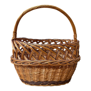 Mid 20th Century Woven Wicker Dual-Tone Harvest Basket