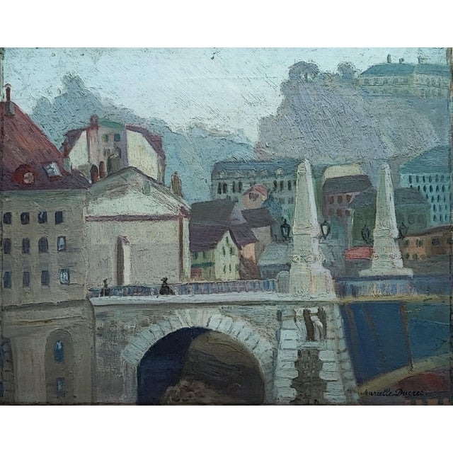 Marcel Ducret, Landscape at the Bridge, 1950s, Oil & Wood For Sale - Image 11 of 11