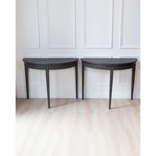 Gustavian (Swedish) Pair of Swedish Demi-Lune Tables, circa 1880 For Sale - Image 3 of 11
