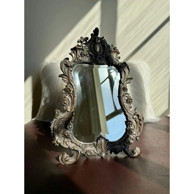 Antique Bronze Rococo Style French Big Table and Makeup Mirror From the 19th or Early 20th Century For Sale - Image 9 of 10