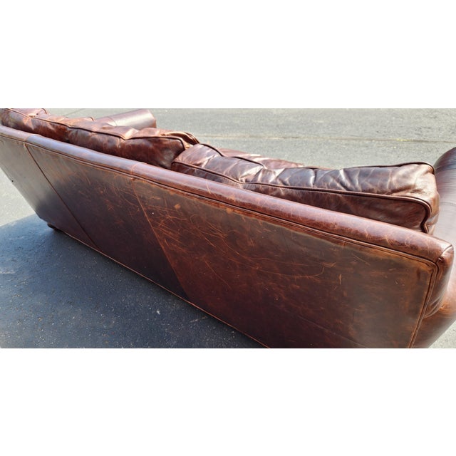Animal Skin Restoration Hardware Lancaster Luxe Brown Leather Sofa For Sale - Image 7 of 8