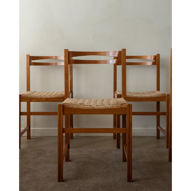 Vintage Italian Rustic Modern Dining Chairs from Snaidero, 1970s, Set of 5 For Sale - Image 4 of 18