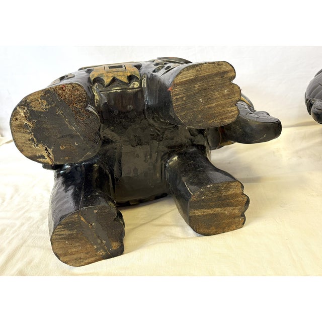 Vintage Solid Wood Painted African Elephant Stools- A Pair For Sale - Image 13 of 15