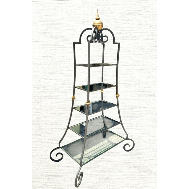 Maison Baguès Vintage French Iron Pagoda Glass Shelf Graduated Étagère - Maison Jansen Style For Sale - Image 4 of 11