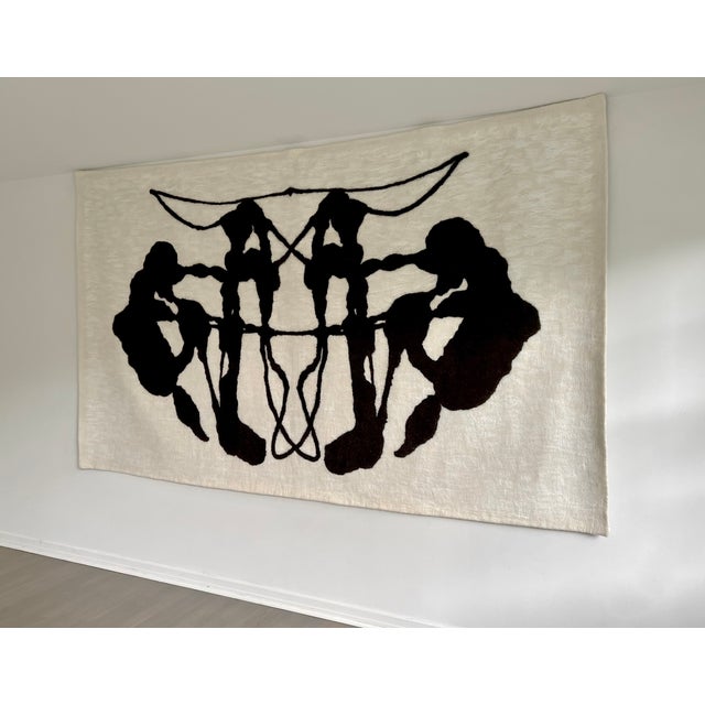 Extraordinary large scale wall tapestry from acclaimed Hungarian artist Brigitta Varadi. Hand woven from Merino wool, silk...