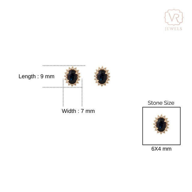 Ink Blue Classic 14k Yellow Gold Stud Earrings With 1.34Ct Blue Sapphire & Diamond Halo- A Pair For Sale - Image 8 of 12