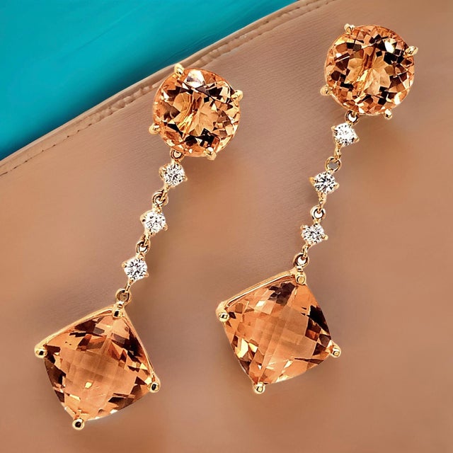 Metal Natural Morganite Diamond Earrings 14k Gold 10.1 TCW Certified For Sale - Image 7 of 14