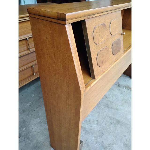 Wood Mid 20th Century Mid Century ‘Full’ Bed Bookcase Headboard With Burlwood Inlays For Sale - Image 7 of 7