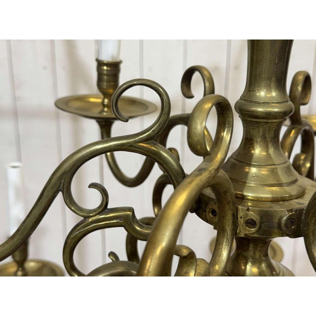 Two-Tier 12-Light Dutch Brass Chandelier, 1930s For Sale - Image 12 of 18