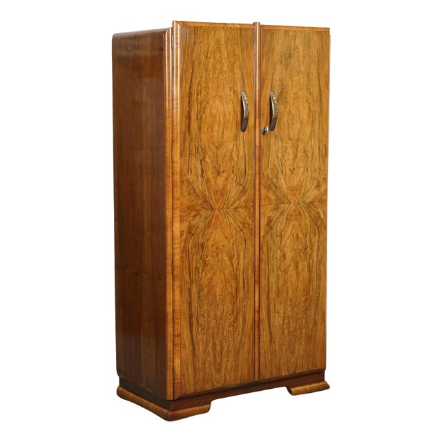 Small Art Deco Compact Burr Walnut Wardrobe For Sale