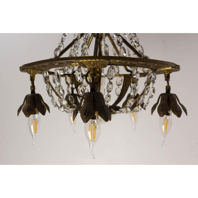 Gold French Brass Chandelier with Crystal Drops, 1900s For Sale - Image 8 of 18