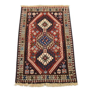 Yalameh Rug 1’9” X 2’8” Red Wool Vintage Tribal Hand-Knotted Oriental Carpet