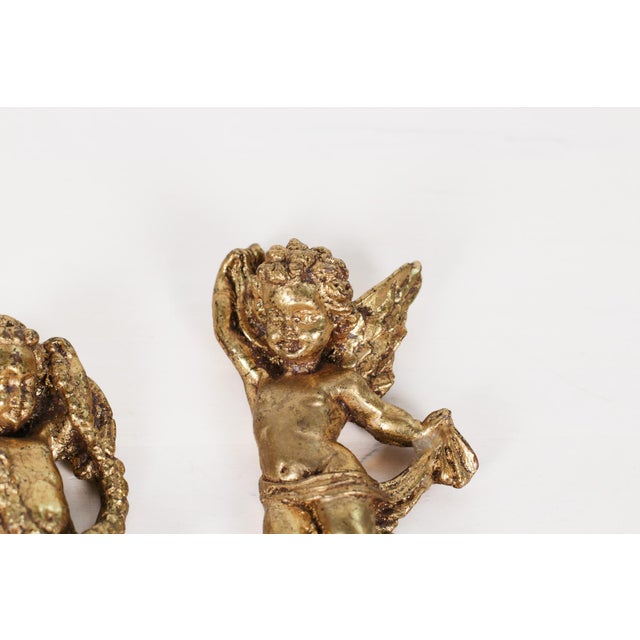 1950s Mid-Century Set of 3 French Gold Leaf Cherub Wall Hangings For Sale - Image 5 of 15
