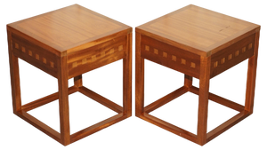 Modern Cherry and Teak Wooden Side Tables, Set of 2