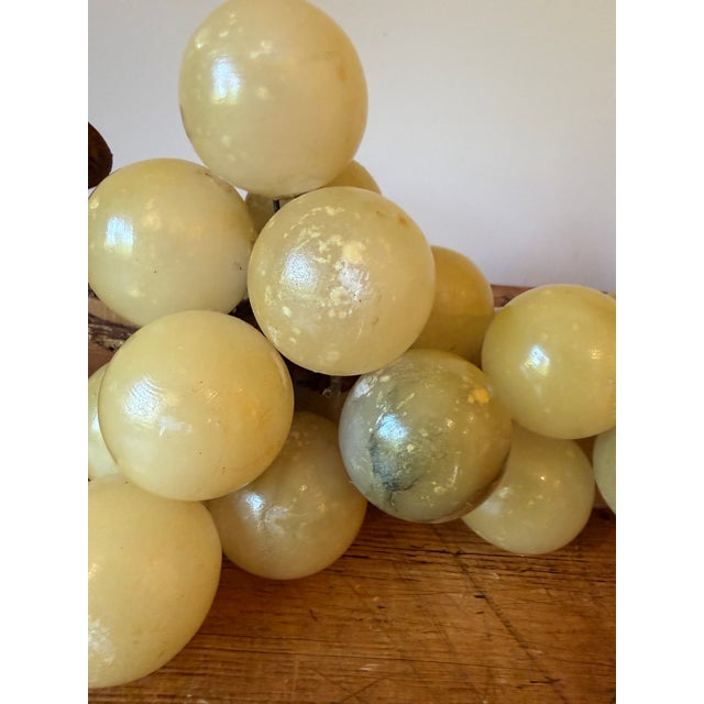 Light Yellow Vintage Italian Alabaster Grape Cluster, Extra Large, Wood/Vine Stem For Sale - Image 8 of 13