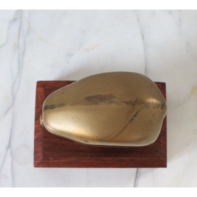 Wood Vintage Brass Elephant on Wood Stand For Sale - Image 7 of 9