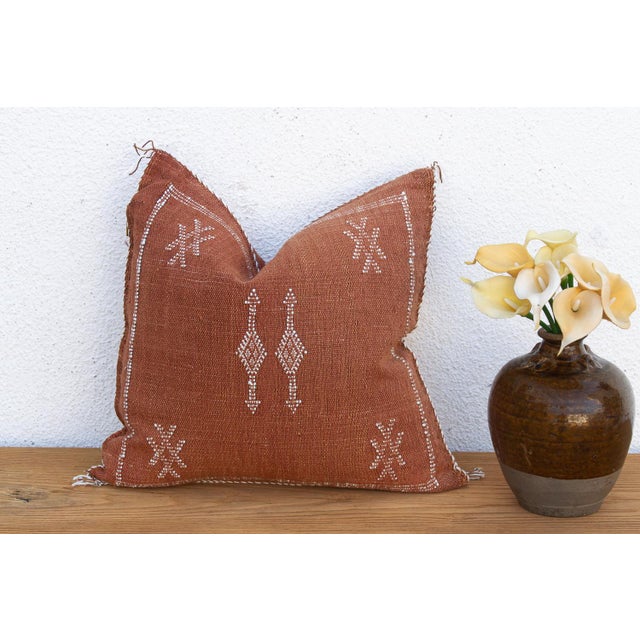 Textile Terracotta Vertical Cactus Silk Moroccan Pillow For Sale - Image 7 of 7