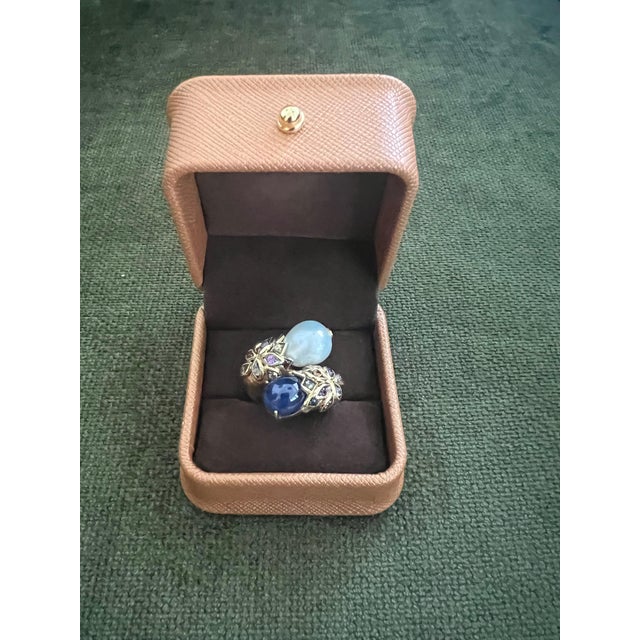 Bochic "Orient" Vintage Diamond, Sapphires & Pearl Ring Set In 18K Gold & Silver For Sale - Image 4 of 18