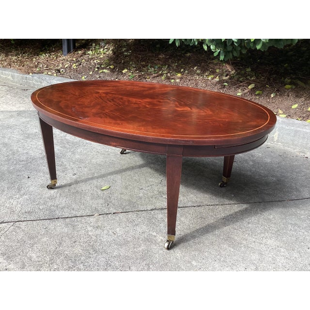 Brown Baker Furniture Company Federal Oval Coffee Table With Extender Trays - Newly Refinished For Sale - Image 8 of 11