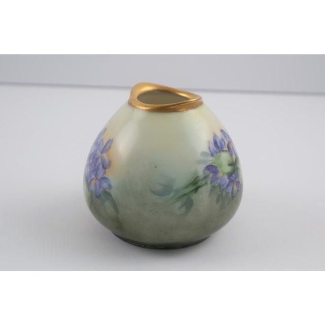 Victorian Hand Painted German Porcelain Bud Vase With Violets & Gilt Rim – 3” For Sale - Image 3 of 8
