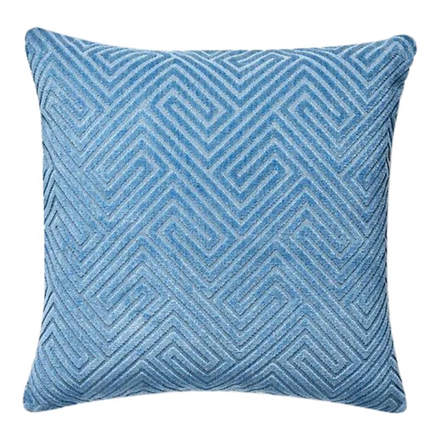 The House of Scalamandré Meander Velvet Outdoor Pillow, Denim For Sale