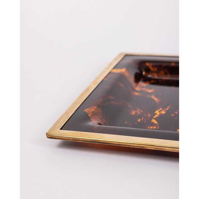 Brown Vintage Italian Brass and Acrylic Glass Tray, 1970s For Sale - Image 8 of 10
