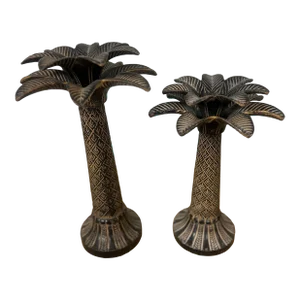 Vintage Palm Tree Candle Holders, a Set of Two