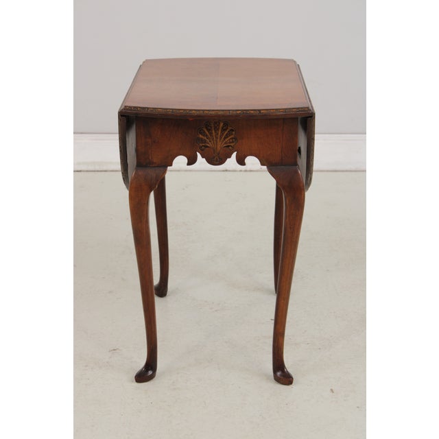 Queen Anne Vintage Walnut Inlaid Pembroke Drop Leaf Table For Sale - Image 3 of 10