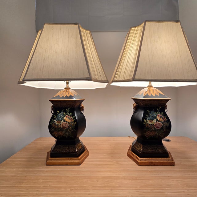 Paint Late 20th Century Chelsea House Neoclassical Black Lacquer Painted Trophy Urn Table Lamps 32" - A Pair For Sale - Image 7 of 12