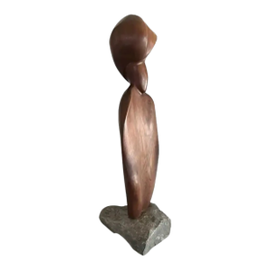 Mid Century Wood and Stone Sculpture, Decorative Object