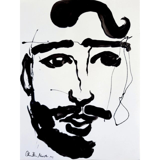 Black Original Contemporary Black and White Portrait Painting, Signed For Sale - Image 8 of 8