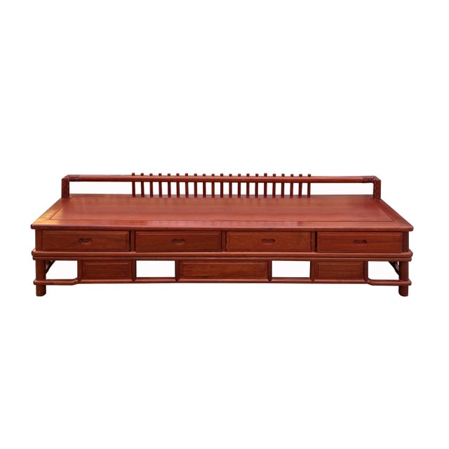 Contemporary Zen Chinese Brown Wood Bar Panel Bench Low Cabinet For Sale - Image 3 of 6