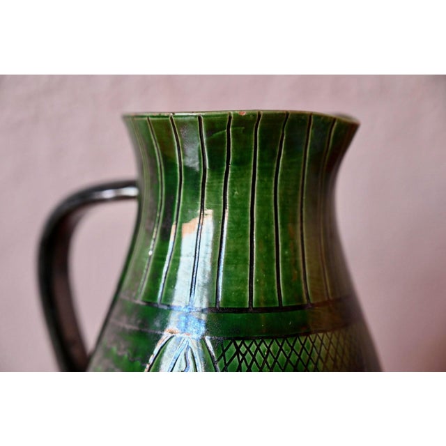 1950s 20th Century Bohemian Pitcher in Glazed Terracotta and Deep Green Sgraffito, 1950s For Sale - Image 5 of 9