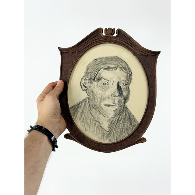 Mid Century Charcoal Portrait by Kenneth Goss c.1966 For Sale In Atlanta - Image 6 of 12