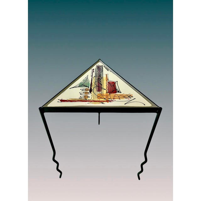 Memphis Movement Staropoli Triangular End Table With Abstract Colourful Ceramic Tile Top For Sale - Image 13 of 13