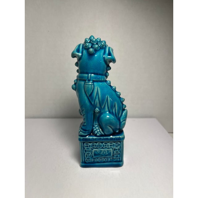 Chinese Vintage Chinese Turquoise Blue Glazed Ceramic Foo Dog Figurine For Sale - Image 3 of 6