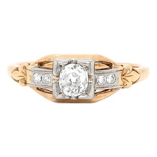 Edwardian 14k Yellow & White Gold Five Stone Old European Cut Diamond Ring For Sale