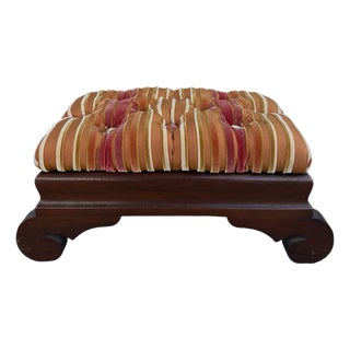 Antique American Mahogany Footstool Ottoman W Corzine Silk Velvet Stripe For Sale
