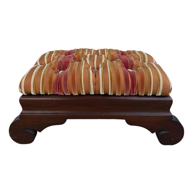 Antique American Mahogany Footstool Ottoman W Corzine Silk Velvet Stripe For Sale