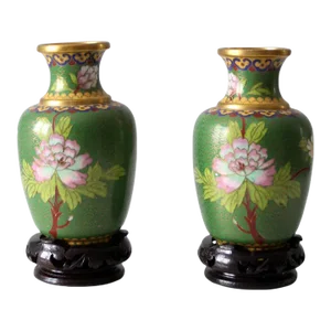 Vintage Cloisonne Vase Pair