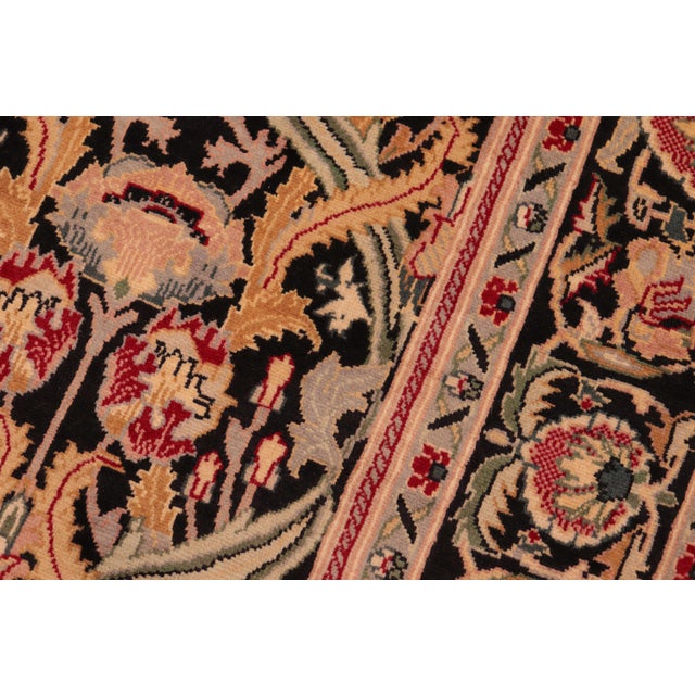 1990s Shabby Chic Floral 1990's Pak-Persian Black/Gold Wool Rug - 6'1'' X 9'5'' For Sale - Image 5 of 9