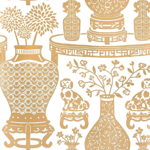 Sample - Schumacher Hellene Mylar Wallpaper in Gold For Sale
